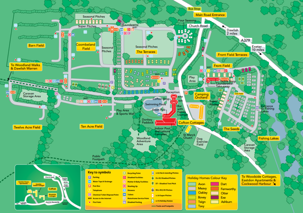 Map Of Cofton Holiday Park, Showing all facilities