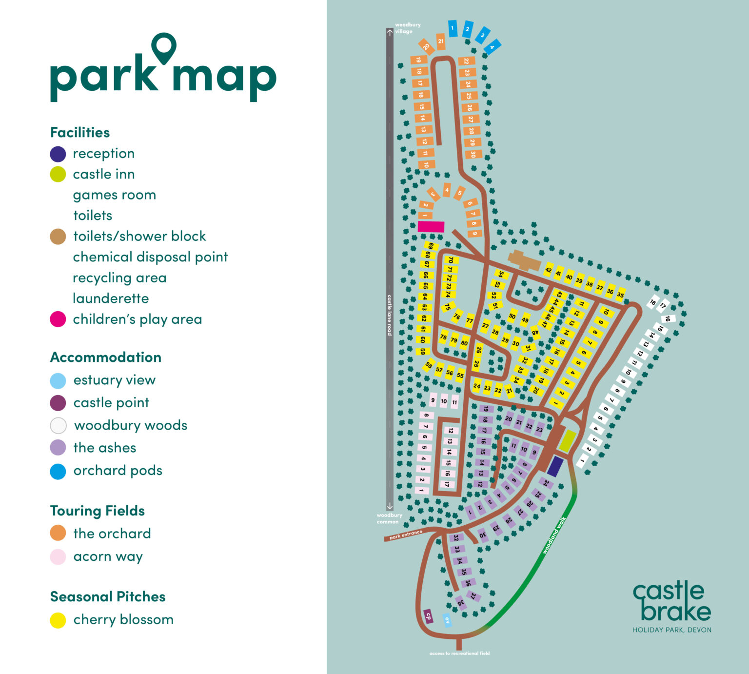 Castle Brake Holiday Park Site Map